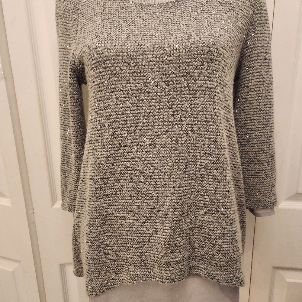 Simply Noelle Gray Sequin Knit Sweater